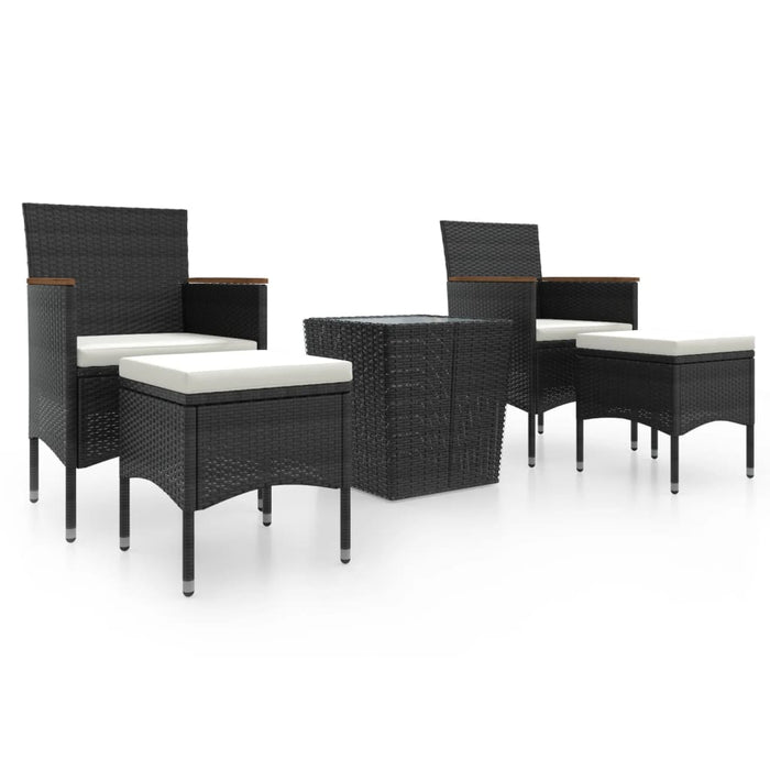 Set mobilier bistro grădină 5 piese negru poliratan și sticlă WALTI