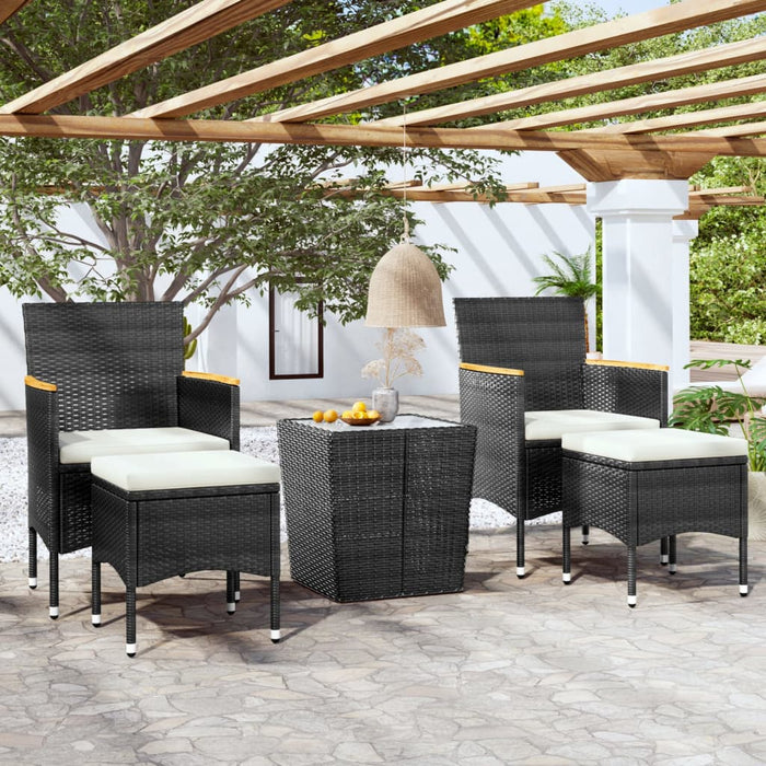 Set mobilier bistro grădină 5 piese negru poliratan și sticlă WALTI