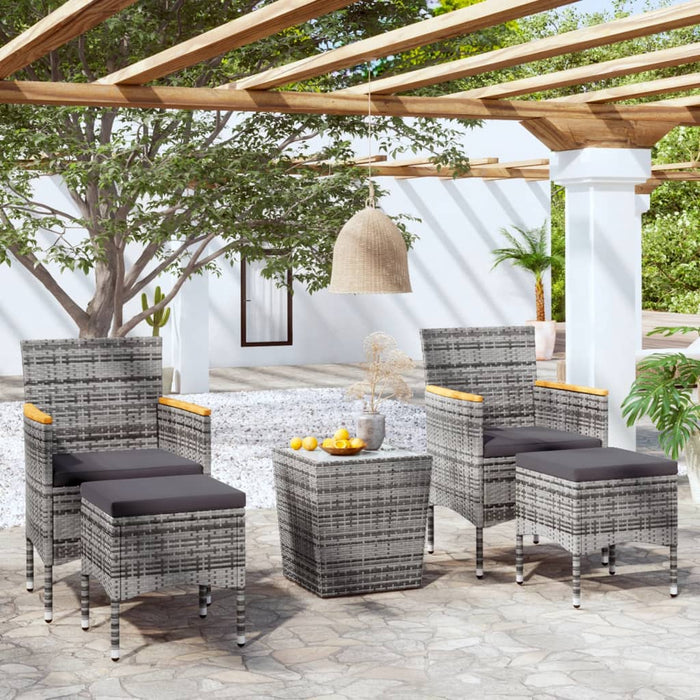 Set mobilier bistro grădină 5 piese gri, poliratan și sticlă - WALTI WALTI
