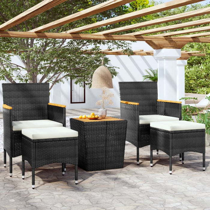 Set mobilier bistro grădină 5 piese negru poliratan/lemn acacia WALTI