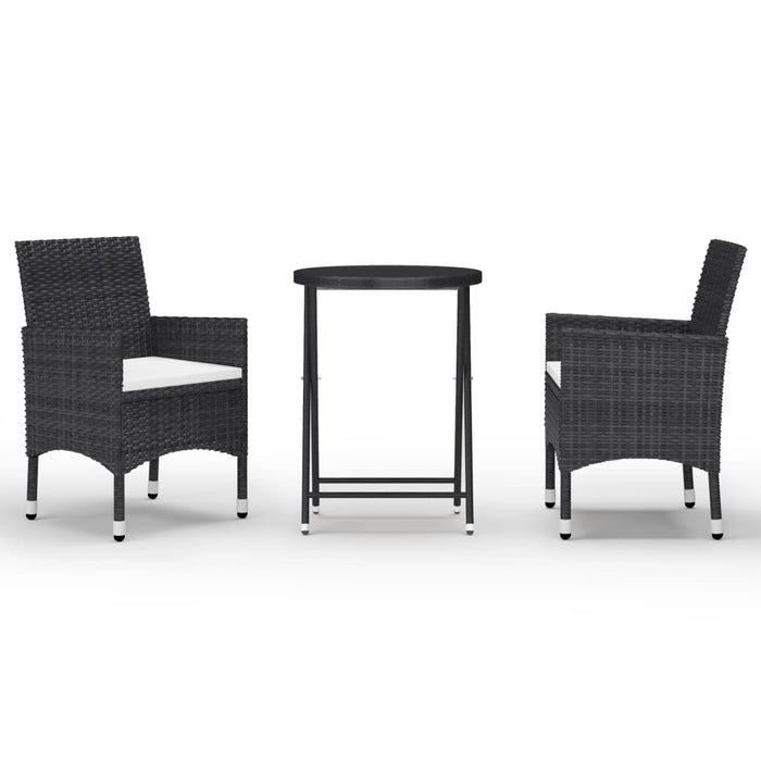 Set mobilier bistro grădină 3 piese, negru, poliratan și sticlă WALTI