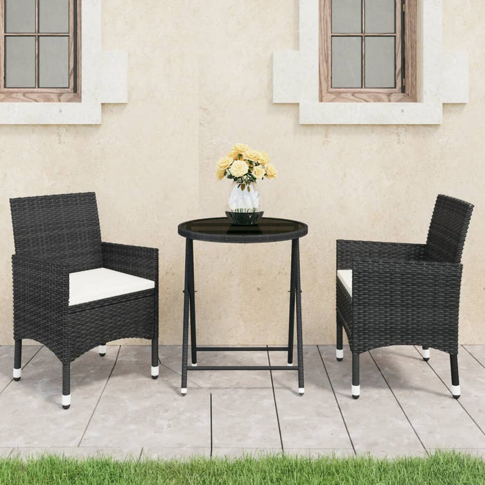 Set mobilier bistro grădină 3 piese, negru, poliratan și sticlă WALTI