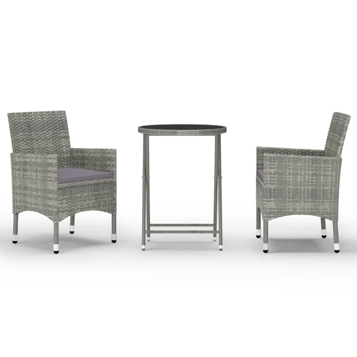 Set mobilier bistro grădină, 3 piese, gri, poliratan și sticlă WALTI