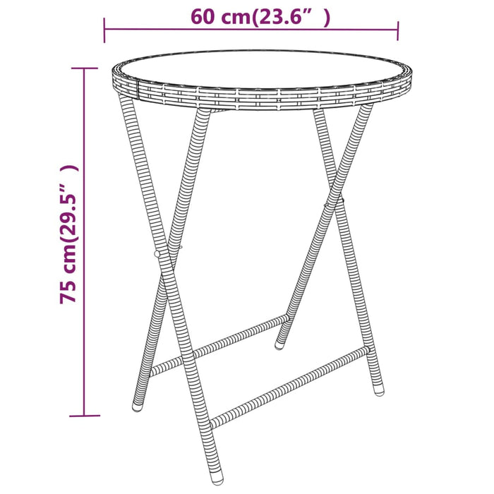 Set mobilier bistro grădină 3 piese negru poliratan și sticlă WALTI