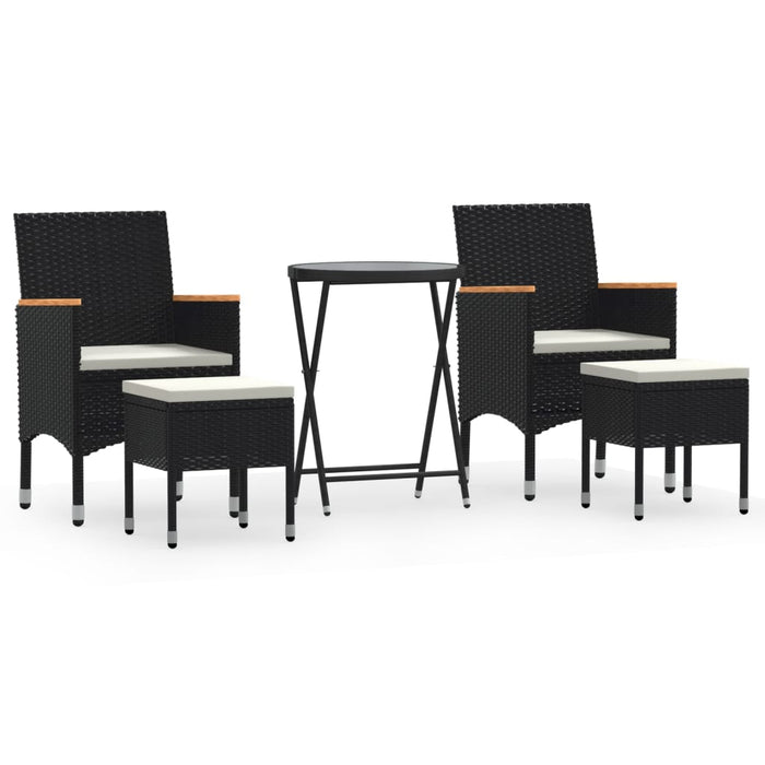 Set mobilier bistro grădină 5 piese, negru, poliratan și sticlă WALTI