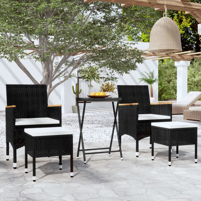 Set mobilier bistro grădină 5 piese, negru, poliratan și sticlă WALTI