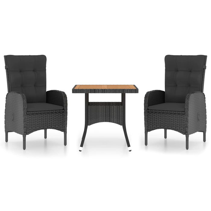 Set mobilier grădină, 3 piese, negru, poliratan și lemn acacia WALTI