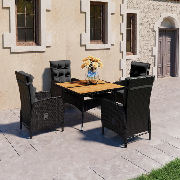 Set mobilier grădină, 5 piese, negru, poliratan și lemn acacia WALTI