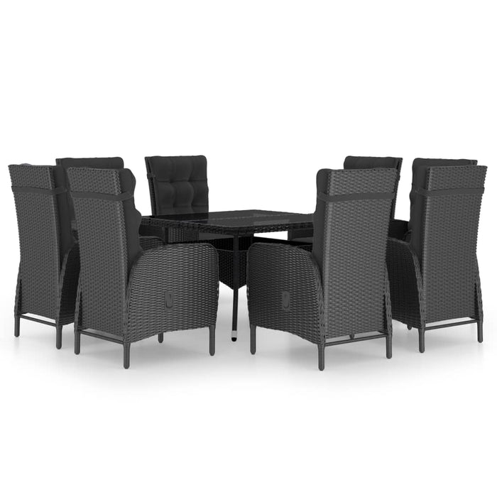 Set mobilier grădină, 9 piese, negru, poliratan, lemn acacia WALTI