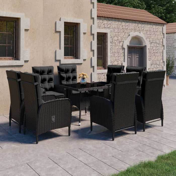 Set mobilier grădină, 9 piese, negru, poliratan, lemn acacia WALTI