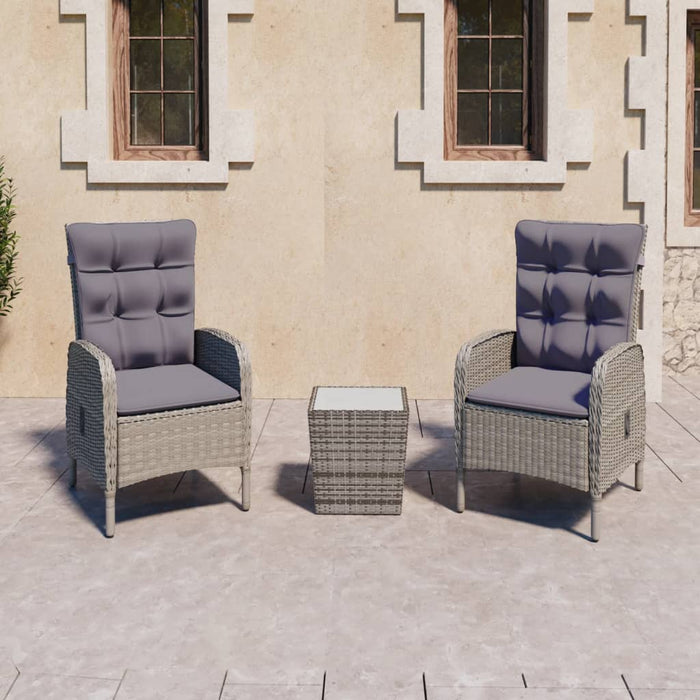 Set mobilier grădină, 3 piese, gri, poliratan și sticlă - WALTI WALTI