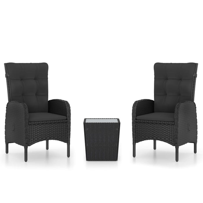 Set mobilier grădină, 3 piese, negru, poliratan și sticlă WALTI