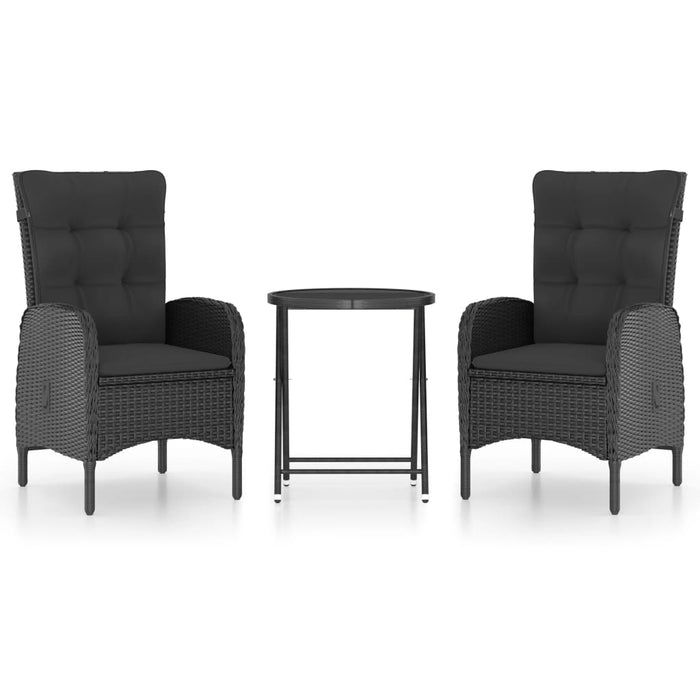 Set mobilier bistro grădină, 3 piese, negru, poliratan/sticlă - WALTI WALTI