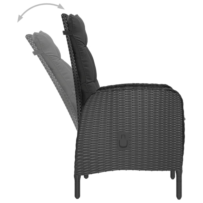 Set mobilier bistro grădină, 3 piese, negru, poliratan/sticlă - WALTI WALTI