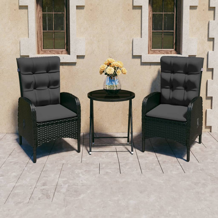 Set mobilier bistro grădină, 3 piese, negru, poliratan/sticlă - WALTI WALTI