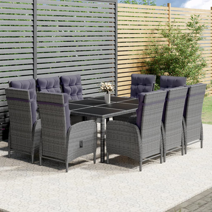 Set mobilier de grădină, 11 piese, gri, poliratan WALTI