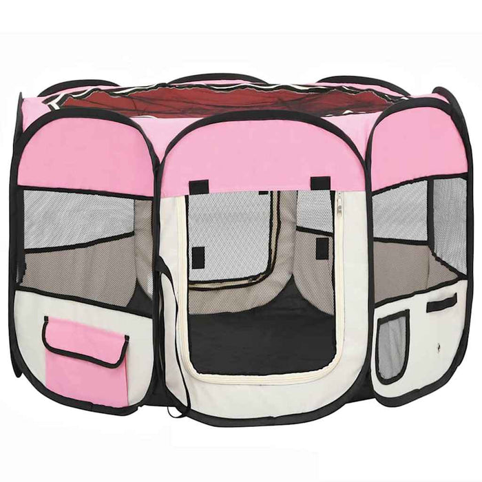 Țarc joacă pliabil câini cu sac de transport roz 90x90x58 cm - WALTI WALTI