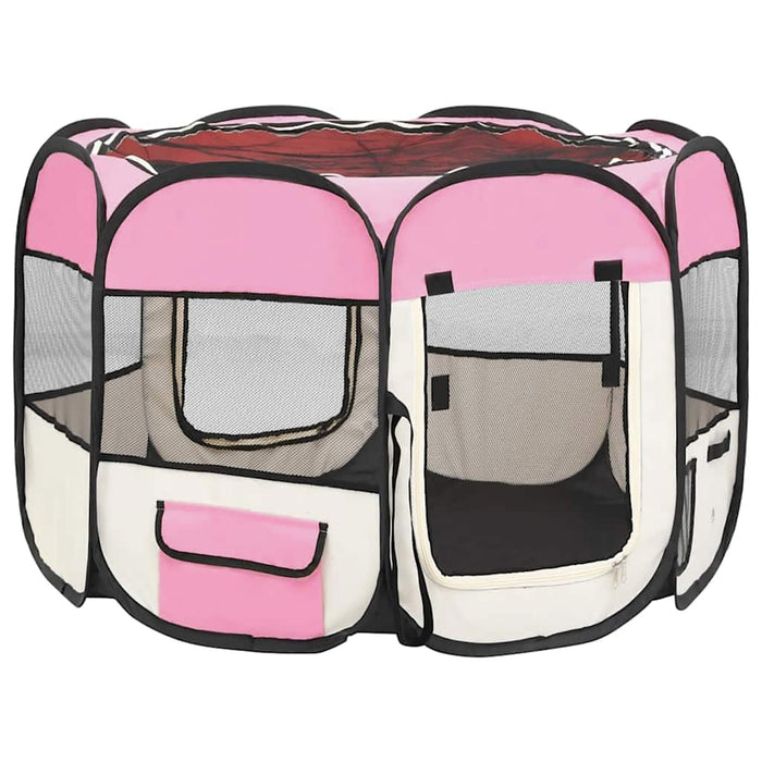 Țarc joacă pliabil câini cu sac de transport roz 90x90x58 cm - WALTI WALTI