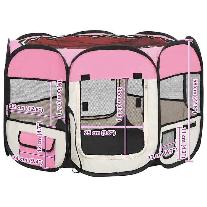 Țarc joacă pliabil câini cu sac de transport roz 90x90x58 cm - WALTI WALTI