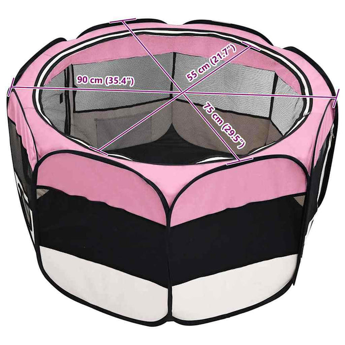 Țarc joacă pliabil câini cu sac de transport roz 90x90x58 cm - WALTI WALTI