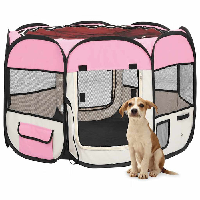 Țarc joacă pliabil câini cu sac de transport roz 90x90x58 cm - WALTI WALTI