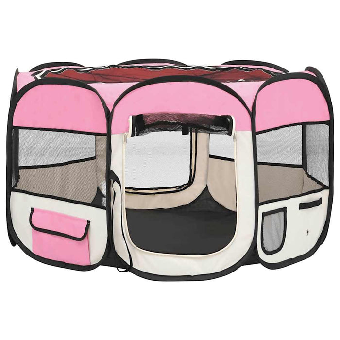 Țarc joacă pliabil câini cu sac de transport roz 110x110x58 cm - WALTI WALTI