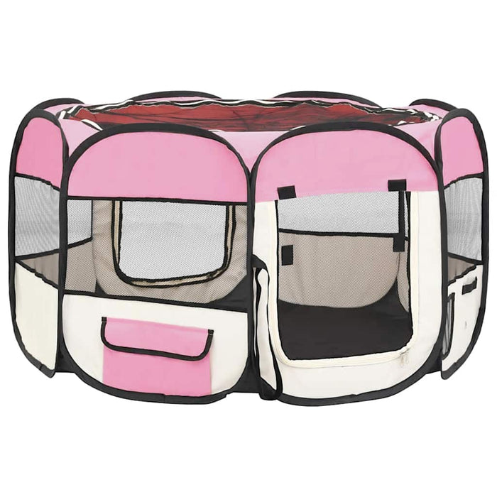 Țarc joacă pliabil câini cu sac de transport roz 110x110x58 cm - WALTI WALTI