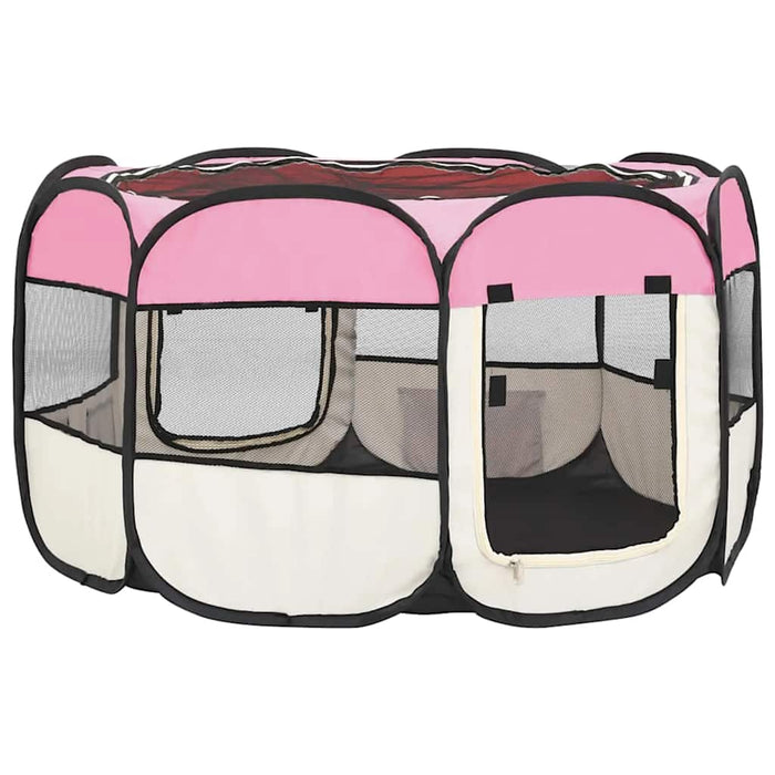Țarc joacă pliabil câini cu sac de transport roz 110x110x58 cm - WALTI WALTI