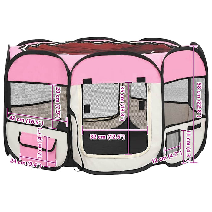 Țarc joacă pliabil câini cu sac de transport roz 110x110x58 cm - WALTI WALTI