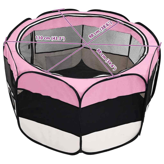 Țarc joacă pliabil câini cu sac de transport roz 110x110x58 cm - WALTI WALTI