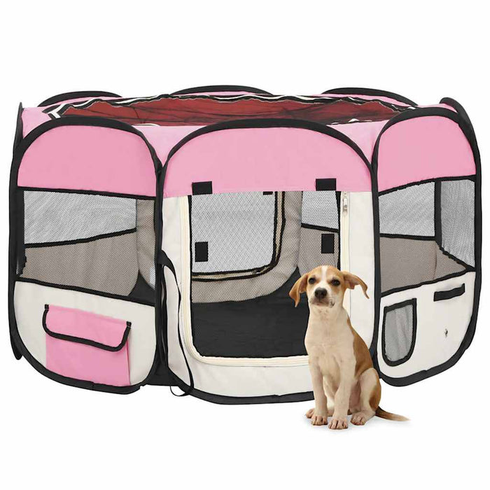 Țarc joacă pliabil câini cu sac de transport roz 110x110x58 cm - WALTI WALTI