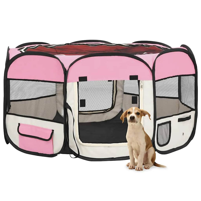 Țarc joacă pliabil câini cu sac de transport roz 125x125x61 cm - WALTI WALTI