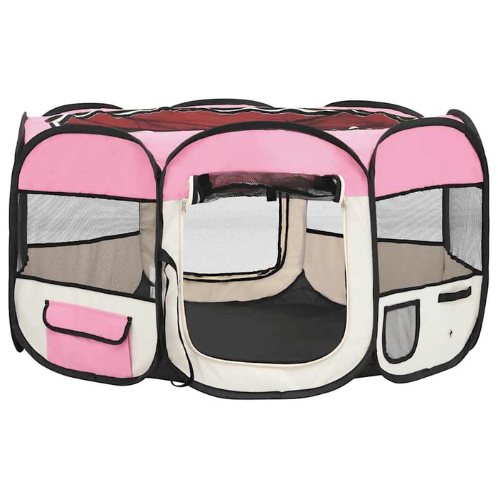Țarc joacă pliabil câini cu sac de transport roz 125x125x61 cm - WALTI WALTI