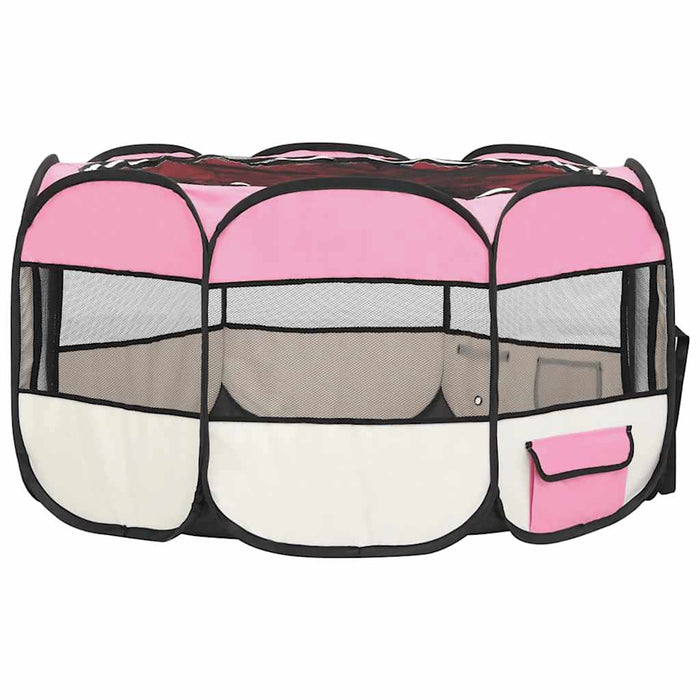 Țarc joacă pliabil câini cu sac de transport roz 125x125x61 cm - WALTI WALTI