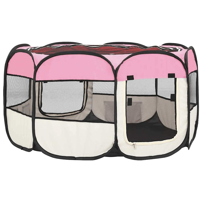 Țarc joacă pliabil câini cu sac de transport roz 125x125x61 cm - WALTI WALTI