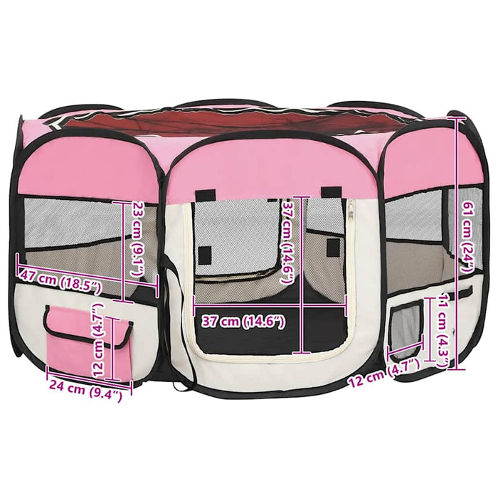Țarc joacă pliabil câini cu sac de transport roz 125x125x61 cm - WALTI WALTI