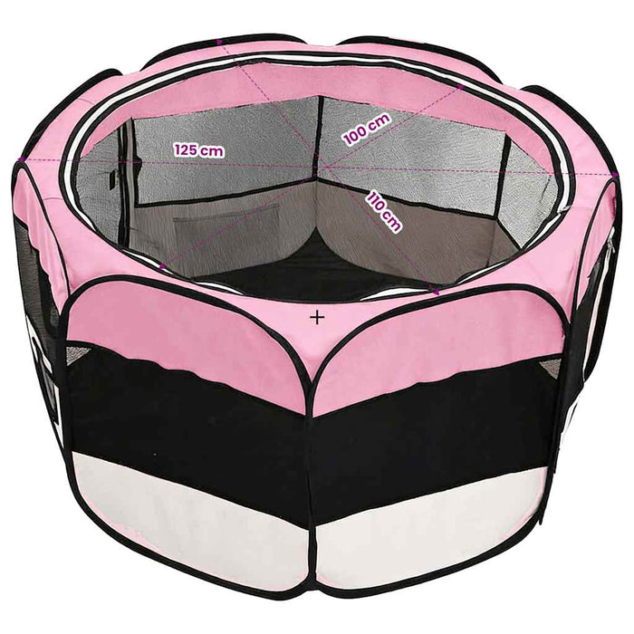 Țarc joacă pliabil câini cu sac de transport roz 125x125x61 cm - WALTI WALTI