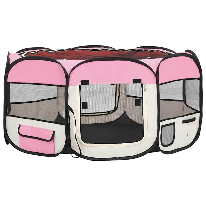 Țarc de câini pliabil cu sac de transport, roz, 145x145x61 cm - WALTI WALTI