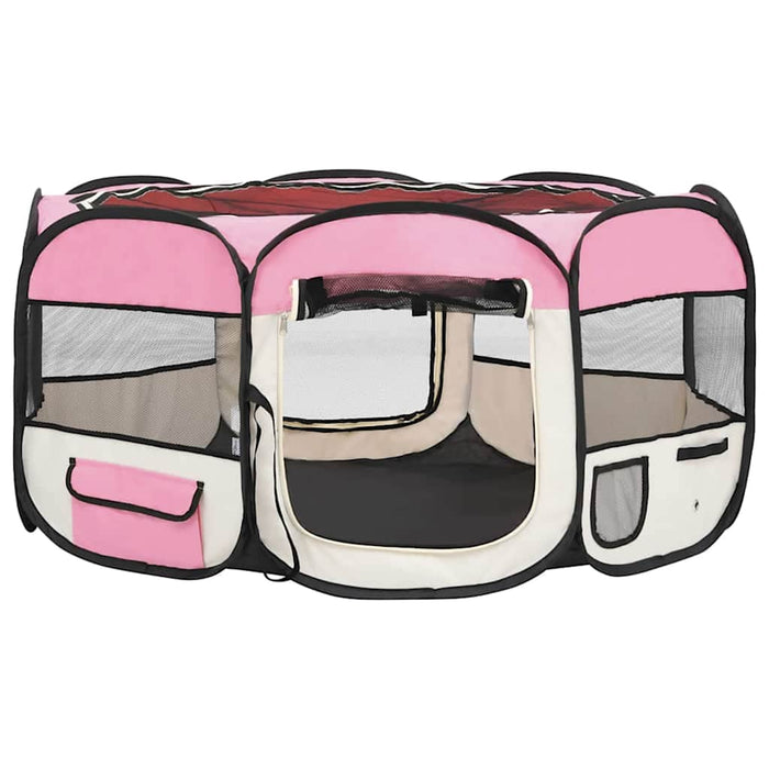 Țarc de câini pliabil cu sac de transport, roz, 145x145x61 cm - WALTI WALTI