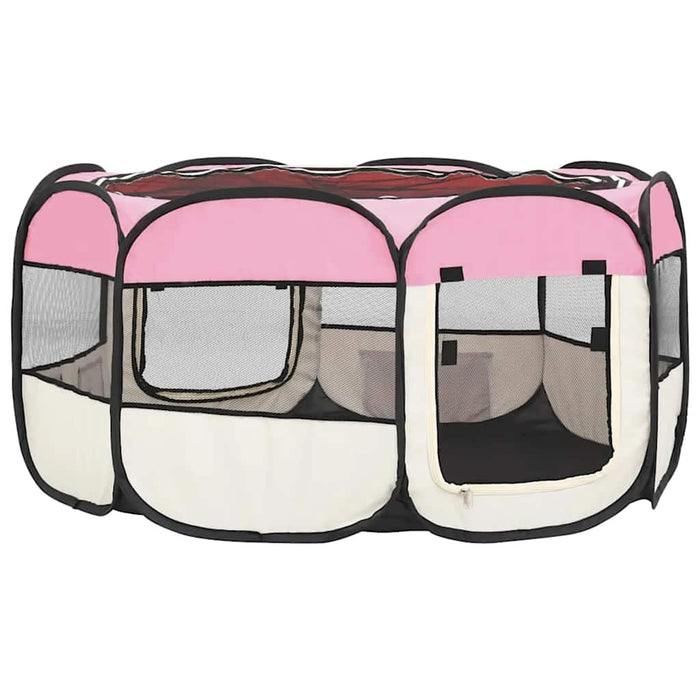 Țarc de câini pliabil cu sac de transport, roz, 145x145x61 cm - WALTI WALTI