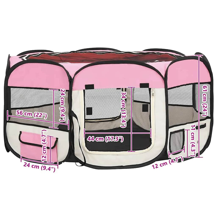 Țarc de câini pliabil cu sac de transport, roz, 145x145x61 cm - WALTI WALTI