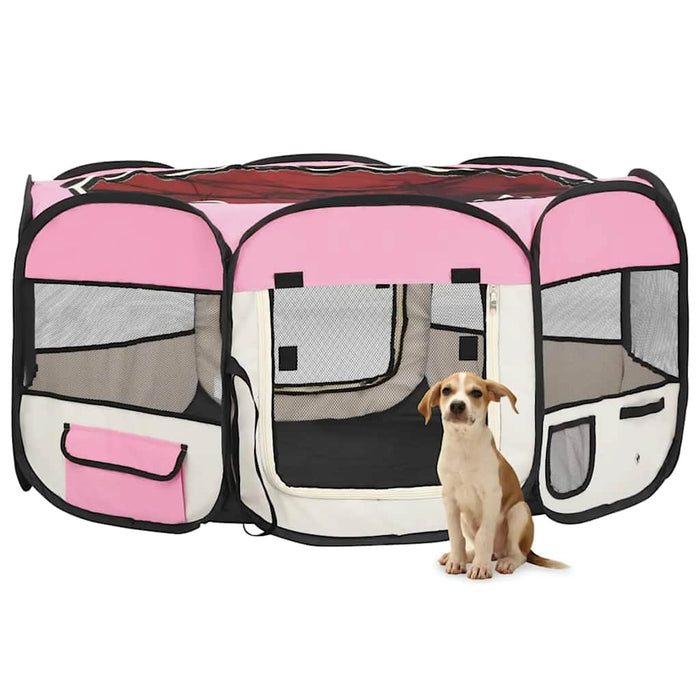 Țarc de câini pliabil cu sac de transport, roz, 145x145x61 cm - WALTI WALTI