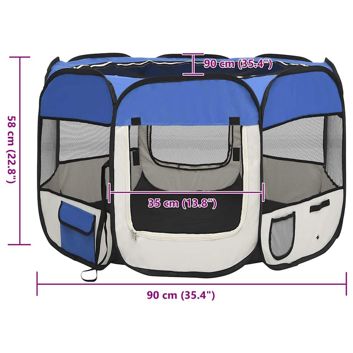 Țarc joacă pliabil câini cu sac transport albastru 90x90x58 cm - WALTI WALTI