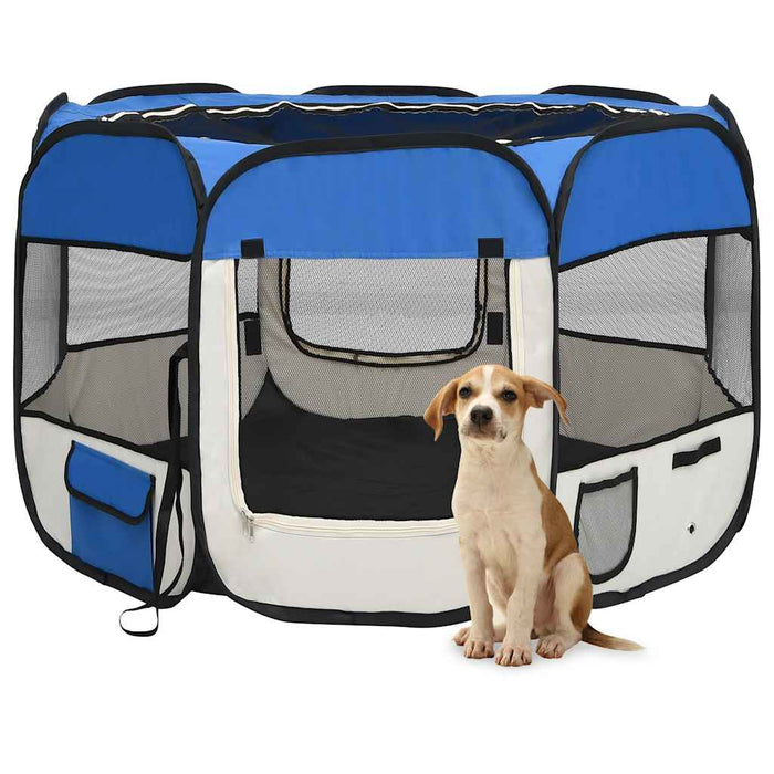 Țarc joacă pliabil câini cu sac transport albastru 90x90x58 cm - WALTI WALTI