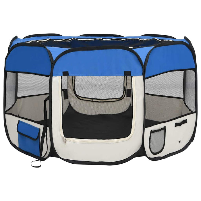 Țarc joacă pliabil câini cu sac de transport albastru 110x110x58 cm - WALTI WALTI