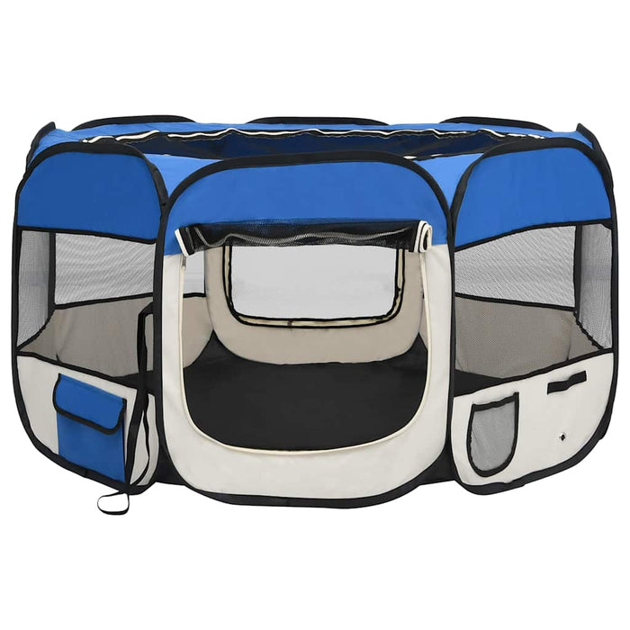 Țarc joacă pliabil câini cu sac de transport albastru 110x110x58 cm - WALTI WALTI