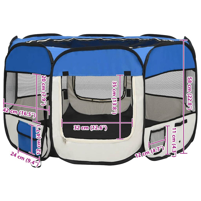 Țarc joacă pliabil câini cu sac de transport albastru 110x110x58 cm - WALTI WALTI