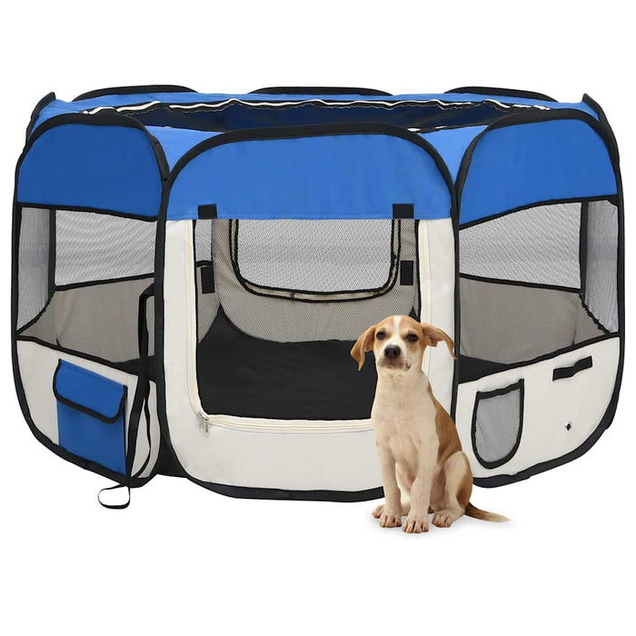 Țarc joacă pliabil câini cu sac de transport albastru 110x110x58 cm - WALTI WALTI