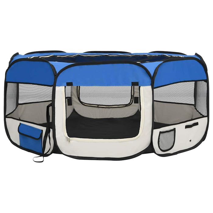 Țarc câini pliabil cu sac de transport, albastru, 145x145x61 cm - WALTI WALTI