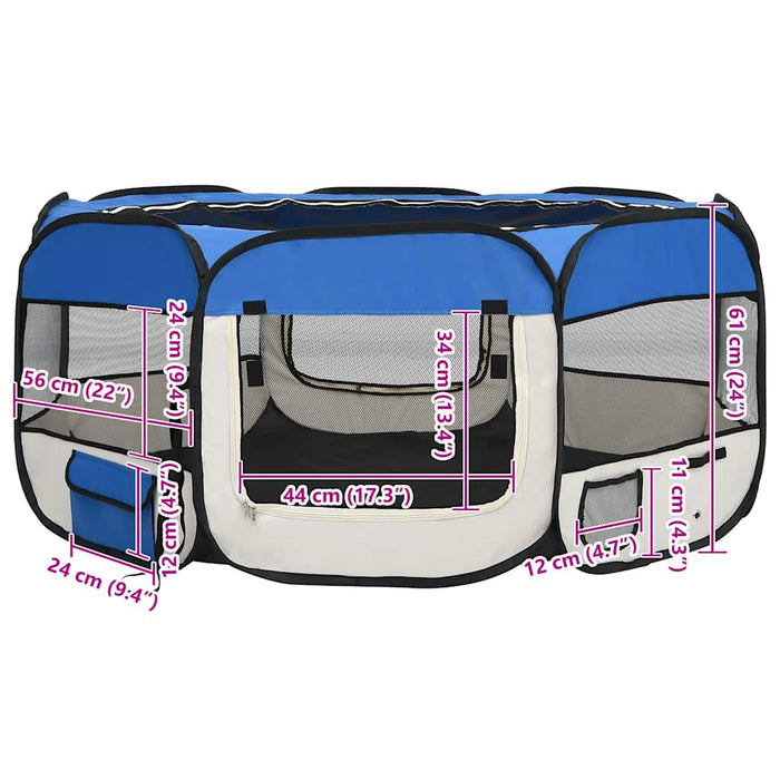 Țarc câini pliabil cu sac de transport, albastru, 145x145x61 cm - WALTI WALTI